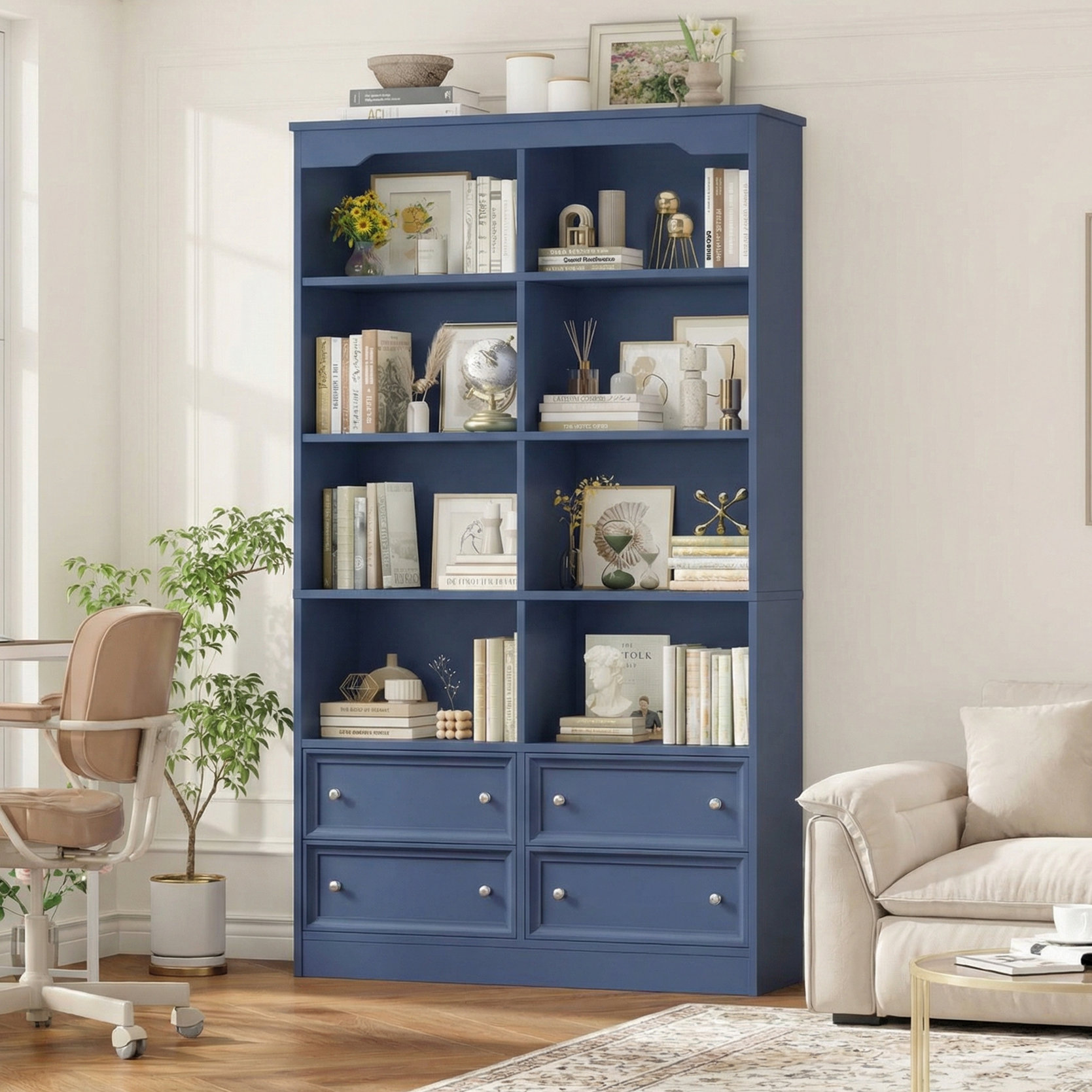 Harriet Bee Kirklyn 6-Tier Standard Bookcase with 4 Drawers